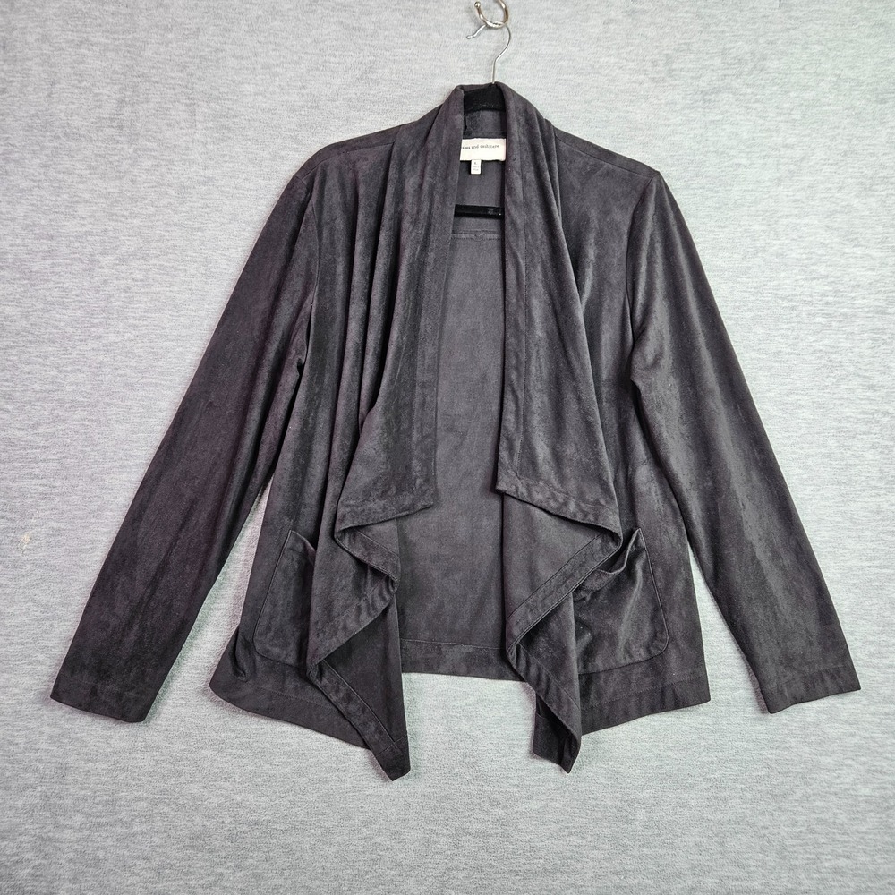 Cupcakes and Cashmere Jacket Women's Sz L Gray Faux Suede Draped Open Front